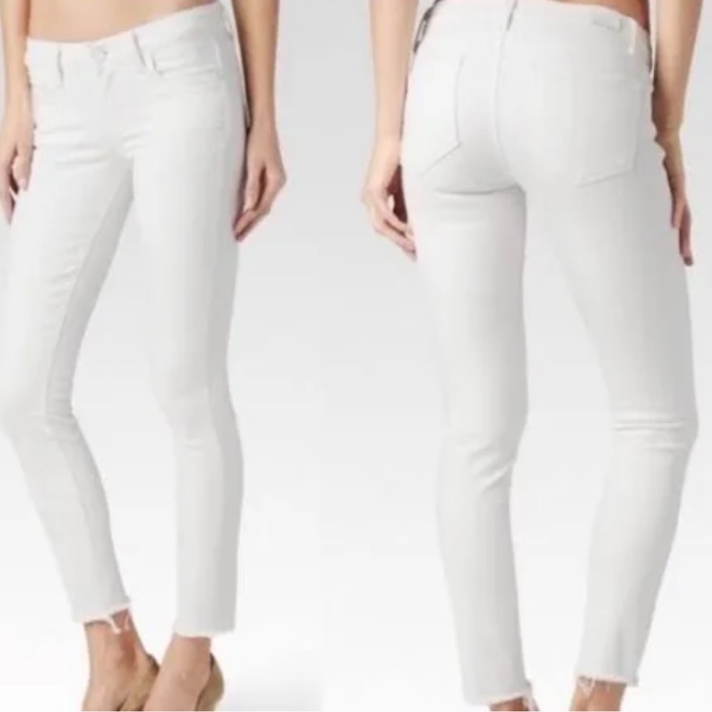 PAIGE | Vertigo crop mid rise white skinny jeans raw hem denim siz…